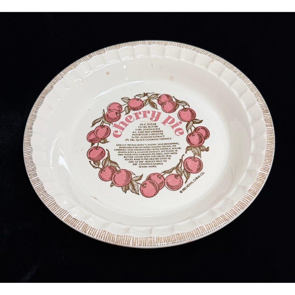 VTG 1983 Royal China Cherry Pie Recipe Deep Dish Baking Plate Pan USA